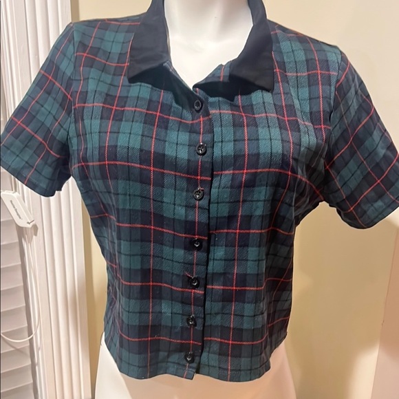 🎄Forever 21 Plaid Button-Up Women's Top - Green and Black Size Large 🎄 - Picture 2 of 16